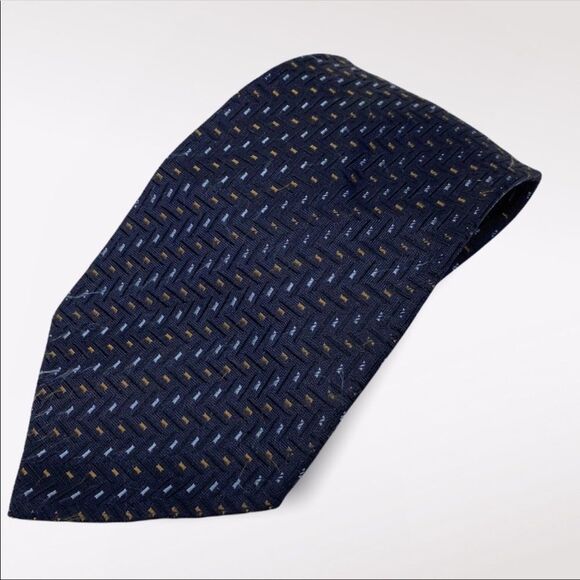 BELLISSIMO | Midnight Blue Patterned 100% Silk Tie - Picture 1 of 7